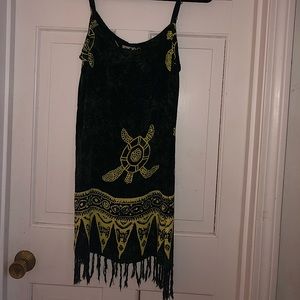 green/yellow turtle fringe sun dress, RAMA sz L